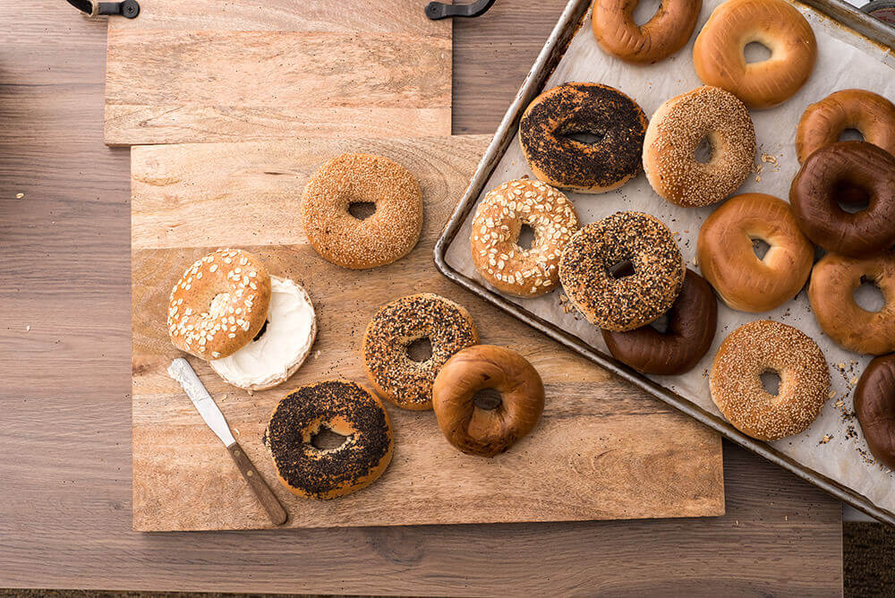 Table with assortment of bagels